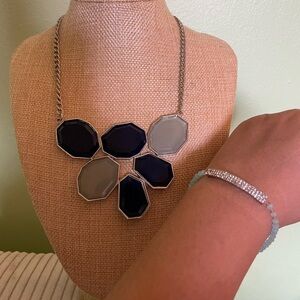 2 Piece Elegant Navy and Light Blue Statement Necklace and matching bracelet